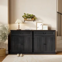 HOMCOM Buffet Cabinet, 32" Farmhouse Sideboard with Thick Top, Quiet Drawer and Adjustable Shelf, Black Wood Grain(m-10)