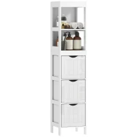 HOMCOM Narrow Bathroom Storage Cabinet, Bathroom Cabinet with 3 Drawers & 2 Open Shelves, Slim Bathroom Floor Cabinet, White(m-11)