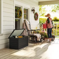 Outsunny Large Deck Box, Outdoor Storage Container with Lock for Pool Toys, Garden Tools, Furniture and Sports Equipment, Grey(m-9)