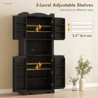 HOMCOM 73" Kitchen Pantry Cabinet, Freestanding Kitchen Hutch with 12 Door Shelves, Adjustable Shelves, Microwave Stand, Black(m-5)