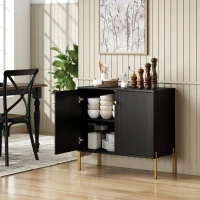 HOMCOM Sideboard, Modern Buffet Cabinet, Coffee Bar Cabinet with Fluted Doors and Adjustable Shelf, Black(m-10)