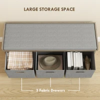 HOMCOM Shoe Storage Bench with Seat, Entryway Bench Seat with Cushion, 3 Fabric Drawers for Hallway, Washed Grey(m-5)