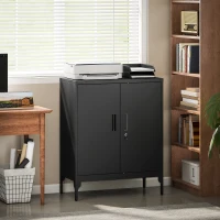 HOMCOM Office Storage Cabinet with Lock, Filing Cabinet with Adjustable Shelves and Doors for Home Office, Garage, Black(m-10)