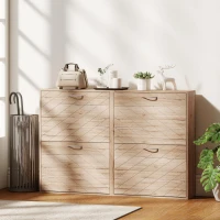 HOMCOM Shoe Storage Cabinet with 3 Flip Drawers, Narrow and Slim, 12 Pair of Shoes Organizer for Hallway, Entryway, Oak(m-8)