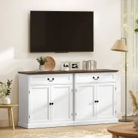 HOMCOM Buffet Cabinet, 32" Farmhouse Sideboard with Thick Top, Quiet Drawer and Adjustable Shelf, White Wood Grain(m-9)