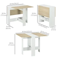HOMCOM Drop Leaf Dining Table Wood Folding Table Multi-Use Side Table Dining Desk Space Saving Table, White/Oak(m-3)