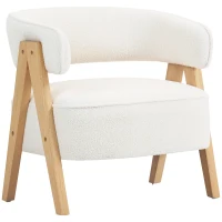 HOMCOM Sherpa Fleece Accent Chair, Upholstered Armchair with Solid Wood Legs and Steel Frame for Living Room, White(m-2)