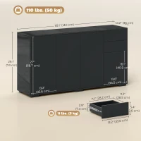 HOMCOM Kitchen Sideboard Storage Cabinet, Modern Coffee Bar Cabinet with Push-Open Design and 2 Drawers for Living Room, Black(m-3)