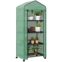 Outsunny Portable Greenhouse, Outdoor Hot House Plant Flower Greenhouse with 4 Tier Shelves, PE Cover, Green(m-2)