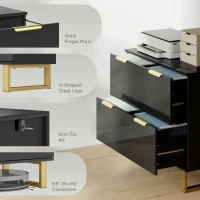 HOMCOM Lateral File Cabinet with 2 Drawers, Modern Filing Cabinet for Letter/A4/Legal Size Files, High Gloss Black(m-7)