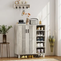 HOMCOM Shoe Storage with Double Doors and Open Shelves 17 Pair Shoe Storage Organizer for Entryway Hallway Light Grey(m-1)