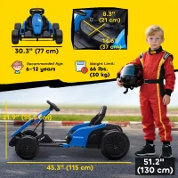 Qaba 24V Electric Go Kart with Dual 150W Motors, Adjustable Seat & 11.2MPH High Speed, Slow Start, 5-Point Harness, Blue(m-3)