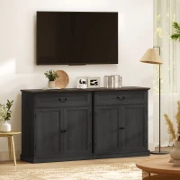 HOMCOM Buffet Cabinet, 32" Farmhouse Sideboard with Thick Top, Quiet Drawer and Adjustable Shelf, Black Wood Grain(m-9)