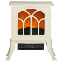 HOMCOM Electric Fireplace Heater, Freestanding Fireplace Stove with Realistic Logs and Flame Effect, 750W/1500W, Beige(m-1)