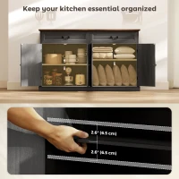 HOMCOM Buffet Cabinet, 55" Farmhouse Sideboard with Charging Station, 2 Drawers and 2 Adjustable Shelves, Black Wood Grain(m-5)