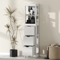 HOMCOM Narrow Bathroom Storage Cabinet, Bathroom Cabinet with 3 Drawers & 2 Open Shelves, Slim Bathroom Floor Cabinet, White(m-7)