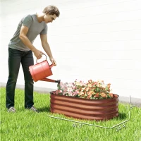 Outsunny 3.4' x 2' x 1' Galvanized Raised Garden Bed Kit, Metal Planter Box with Safety Edging, Brown(m-3)