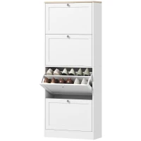 HOMCOM Modern Shoe Storage Cabinet with 4 Flip Drawers and Adjustable Shelves, Shoe Cabinet for 18-24 Pairs of Shoes, White(m-2)