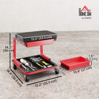 HOMCOM Rolling Garage Stool, 300 LBS Capacity Mechanic Stool with, Tool Trays Storage, Drawer, Black(m-3)