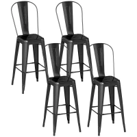 HOMCOM 24" Set of 4 Bar Stools Kitchen Industrial Breakfast Bistro Cafe Metal Frame Black(m-11)