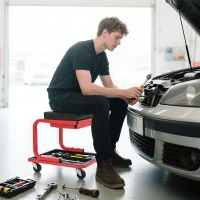 HOMCOM Rolling Garage Stool, 300 LBS Capacity Mechanic Stool with, Tool Trays Storage, Drawer, Black(m-1)