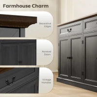 HOMCOM Buffet Cabinet, 55" Farmhouse Sideboard with Charging Station, 2 Drawers and 2 Adjustable Shelves, Black Wood Grain(m-9)