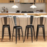 HOMCOM 24" Set of 4 Bar Stools Kitchen Industrial Breakfast Bistro Cafe Metal Frame Black(m-8)