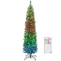 HOMCOM 6ft Christmas Tree with Colourful DIY Synchronized LEDs, Hinged Pencil Xmas Tree with Remote, Daily Timer, Green(m-11)