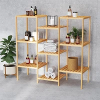 HOMCOM 9-Tier Bamboo Storage Shelf, Plant Stand, Utility Slatted Shelving Unit for Living Room, Balcony, Hallway, Bathroom, Natural(m-7)