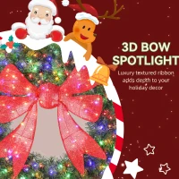 HOMCOM 60in Pre-Lit Christmas Wreath with 3D Red Bow, 11 Lighting Modes, Front Door Christmas Wreath with Remote(m-6)