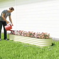 Outsunny 7.9' x 2' x 1' Galvanized Raised Garden Bed Kit, Metal Planter Box with Safety Edging, Cream(m-3)