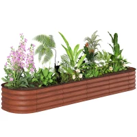 Outsunny 7.9' x 2' x 1' Galvanized Raised Garden Bed Kit, Metal Planter Box with Safety Edging, Brown(m-11)