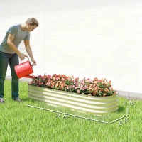 Outsunny 6.4' x 2' x 1' Galvanized Raised Garden Bed Kit, Metal Planter Box with Safety Edging, Cream(m-3)