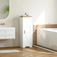 HOMCOM Farmhouse Accent Cabinet with Adjustable Shelf Barn Door Storage Cabinet for Living Room Floor Pantry Cabinet White(m-7)