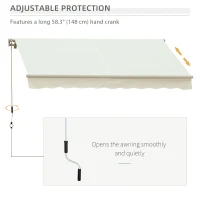 Outsunny 10' x 8' Manual Retractable Sun Shade Patio Awning - Cream White(m-5)