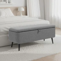 HOMCOM 40" Ottoman with Storage, Linen Upholstered Storage Ottoman Bench with Steel Legs for Living Room, Bedroom Grey(m-7)
