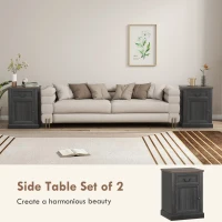 HOMCOM Side Table Set of 2, End Tables with Drawer and Cabinet, Nightstands for Small Spaces, Living Room, Black(m-4)
