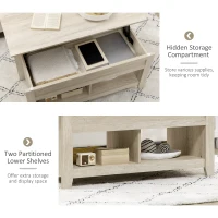 HOMCOM Lift Top Coffee Table with Hidden Storage Compartment and Open Shelves, Lift Tabletop Pop-Up Center Table for Living Room, Oak Effect(m-6)