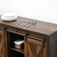 HOMCOM Industrial Sideboard, Buffet Cabinet with Sliding Barn Doors, Storage Cabinets and Adjustable Shelves for Living Room, Kitchen, Home Bar, Rustic Brown(m-9)