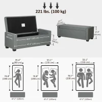 HOMCOM Upholstered Flip Top Storage Bench Fabric Ottoman for Bedroom, Living room, Light Grey(m-3)