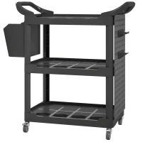 HOMCOM 3-Tier Rolling Tool Cart, 200 LBS Capacity Plastic Utility Cart with Side Shelf and Storage Bucket, Black(m-1)