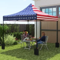 Outsunny 10' x 10' Replacement Canopy Top for Pop Up Canopy Tent with 4 Sand Bags, UPF50+ Protection, American Flag(m-2)