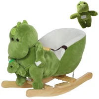 Qaba Rocking Horse, Ride on Dinosaur w/ Seat Belt, 32 Songs & Hand Puppet for 18-36 Months, Green(m-11)