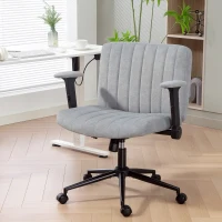 HOMCOM Criss Cross Chair with Flip-up Armrests, Wheels, Wide Office Chair with Adjustable Height, Tilting for Home, Grey(m-8)