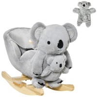 Qaba Kids Ride-On Rocking Horse, Koala-shaped Rocker with Realistic Sounds for Children 18-36 Months, Gray