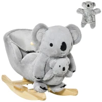 Qaba Kids Ride-On Rocking Horse, Koala-shaped Rocker with Realistic Sounds for Children 18-36 Months, Gray(m-1)