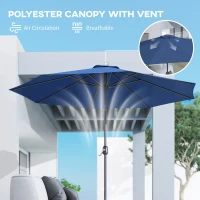 Outsunny 10' x 8' Round Market Umbrella, Patio Umbrella with Crank Handle and Tilt, Outdoor Parasol for Garden, Bench, Lawn, Blue(m-9)