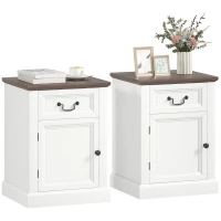 HOMCOM Side Table Set of 2, End Tables with Drawer and Cabinet, Nightstands for Small Spaces, Living Room, White(m-11)