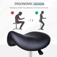 HOMCOM Saddle Stool, PU Leather Rolling Stool with Wheels, Adjustable Salon Chair for Kitchen, Salon Spa, Bar, Home Office, Massage, Black(m-7)