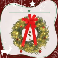 HOMCOM 36 Inch Christmas Wreath for Front Door with LED Lights, Prelit Christmas Wreath with 8 Modes and Ornaments, Green(m-3)